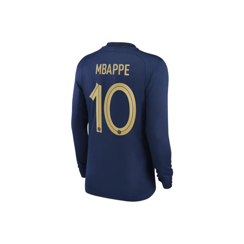 Nike France National Team 2022/23 Stadium Home Kylian Mbappe Men's Nike Dri FIT Long Sleeve Soccer Jersey-1