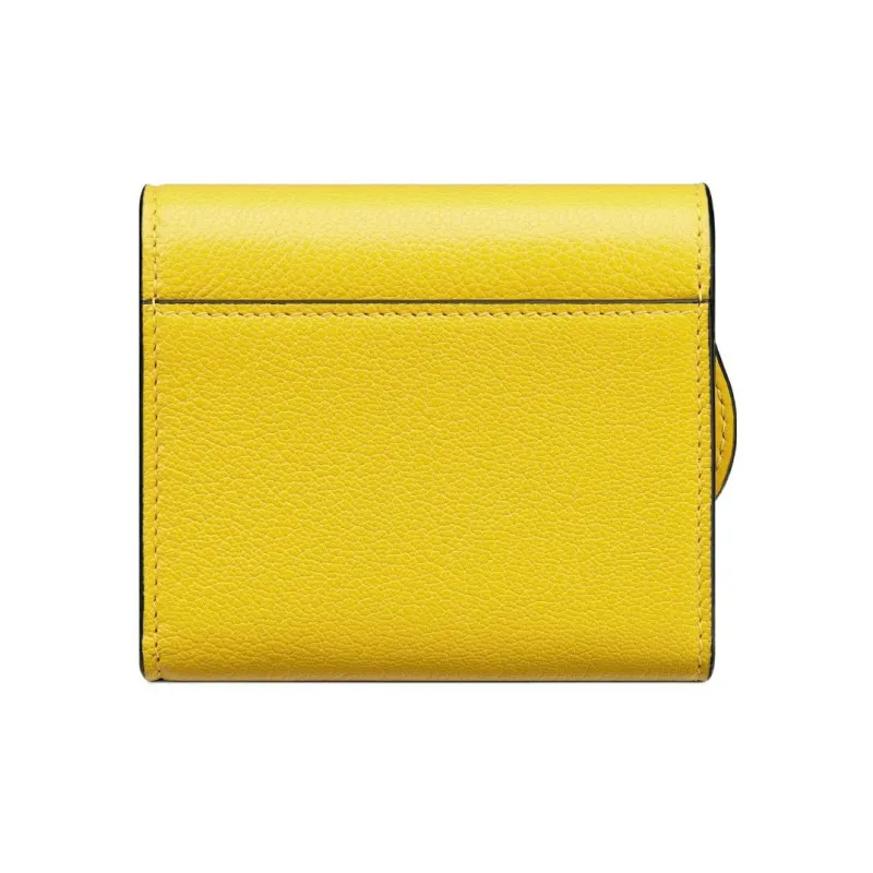 DIOR Saddle Goatskin Card Holder Wallet Women's Yellow-1