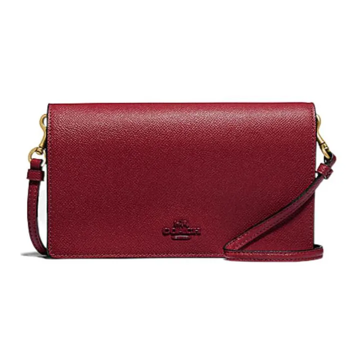 COACH Hayden Cross-Stitch Leather One Shoulder Crossbody Clutches Small Size Women's Red-0