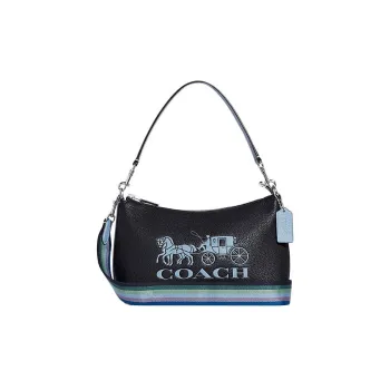 COACH Clara Cow Leather Shoulder Bag, Crossbody Bag Women's Black & Blue