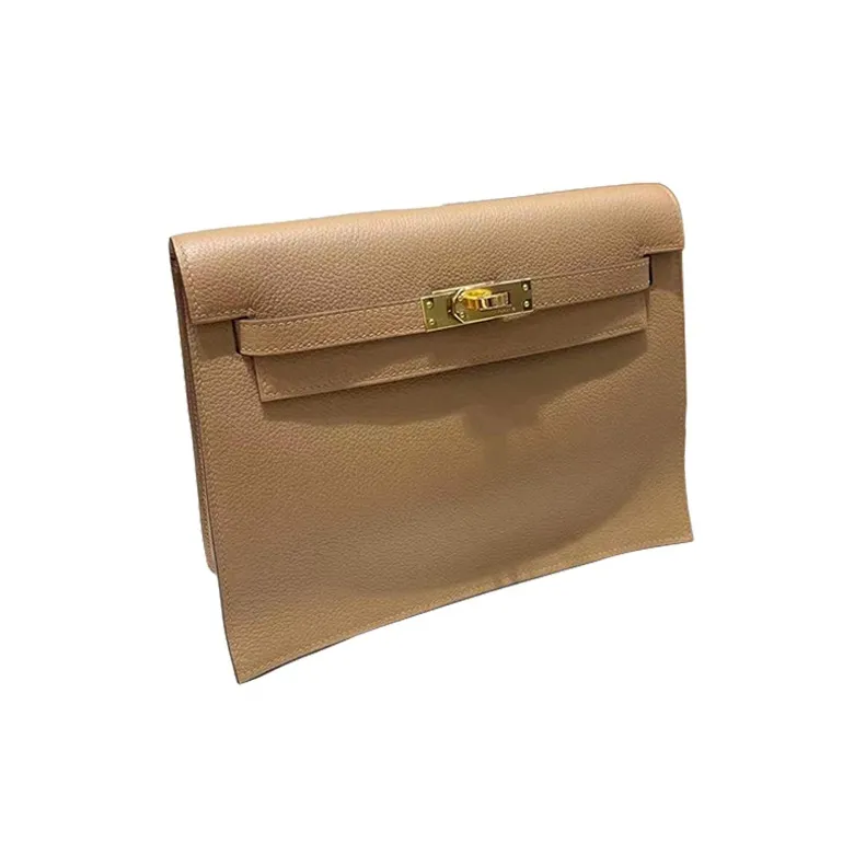 HERMES Kelly Danse Evercolor Calfskin One Shoulder Crossbody Clutches Women's 0M Chai Milk Tea Beige-1