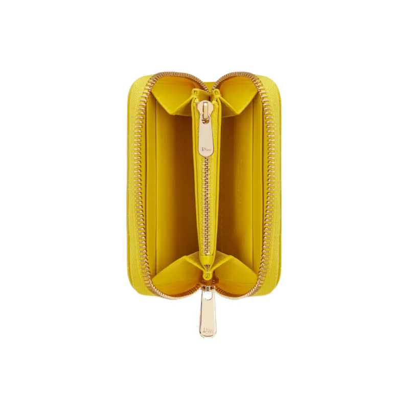 DIOR Lady Dior Sheepskin Wallet Small Size Women's Yellow-3