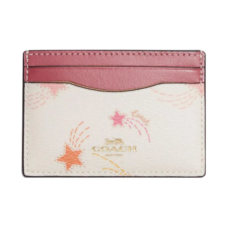COACH Card Case Coated Canvas With Smooth Leather Business Card Holder Card Case Mini Women's Chalk White/Pink-0