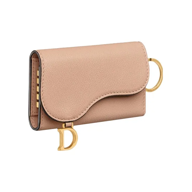 DIOR Saddle Goatskin Key Pouch Women's Light Pink-1