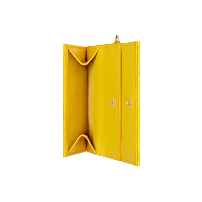 DIOR Lady Dior Patent Leather Calfskin Wallet Women's Yellow-4