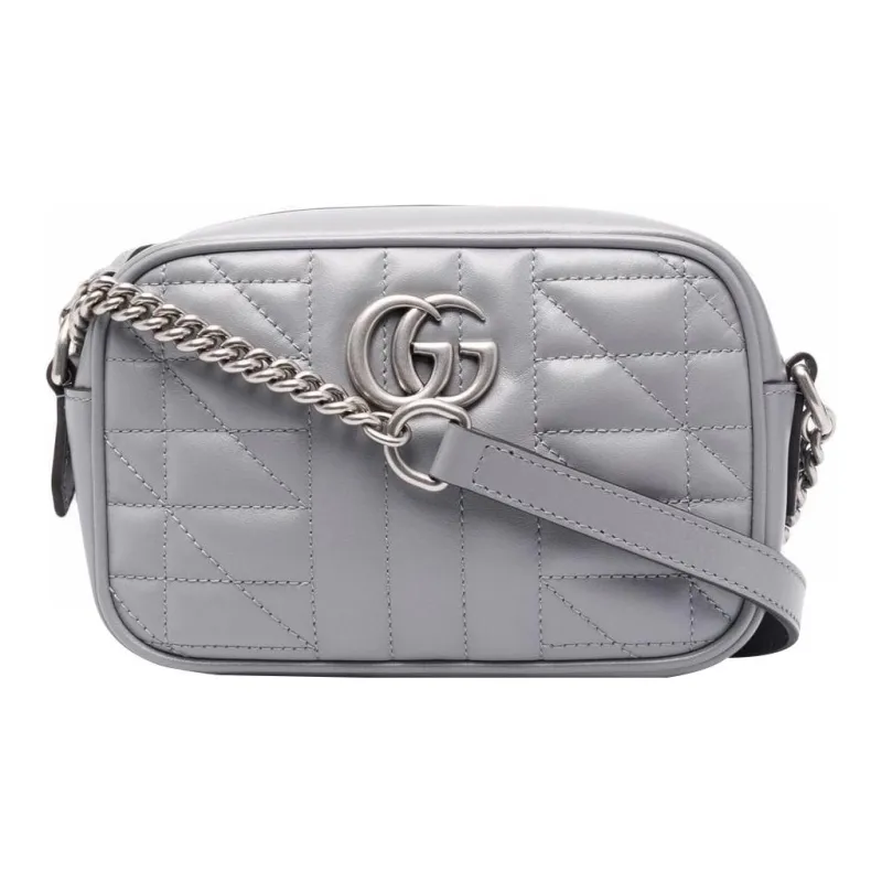 GUCCI GG Marmont Calfskin Camera Bag Shoulder Bag Crossbody Bag Mini Women's Gray-0