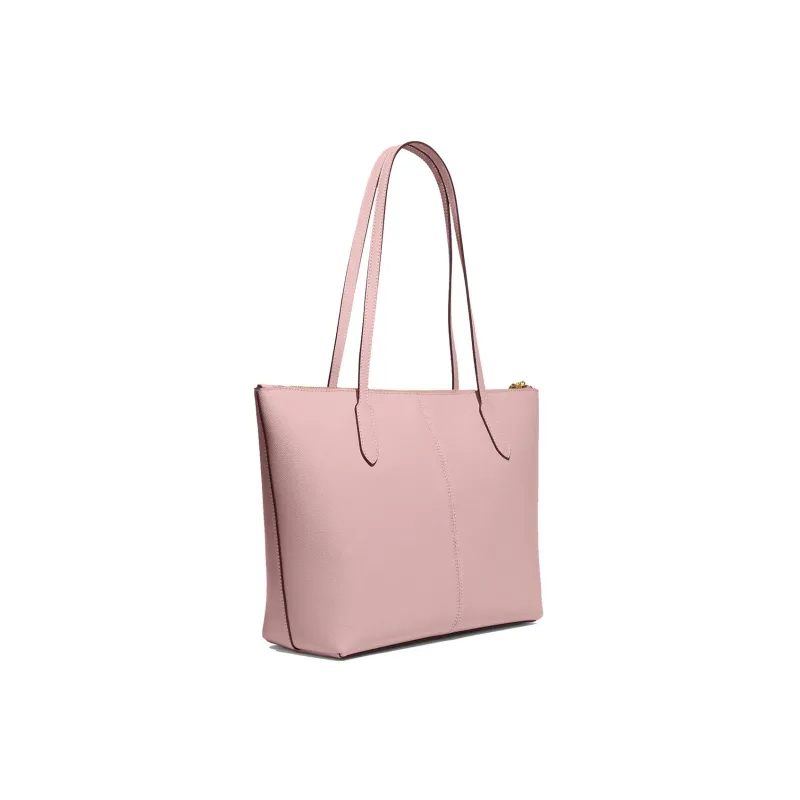 COACH Zip Top Tote Cross Grain Leather Handbag, Shoulder Bag Women's Pink-1