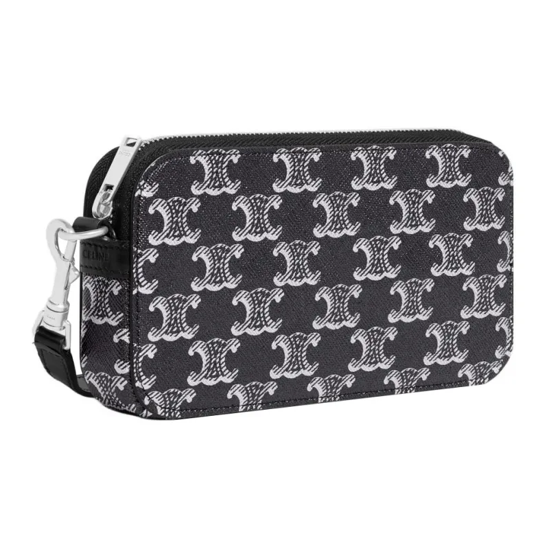 CELINE Cow Leather One Shoulder Crossbody Clutches Men's Silver/Black-2