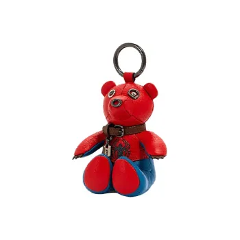 COACH Bag Charm Pebbled Leather With Smooth Leather Accents Bear Handbag Pendant Bag Accessory Women's Red & Blue