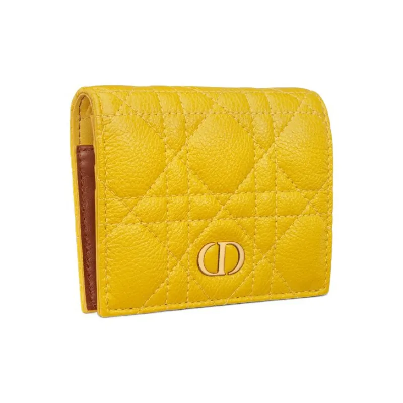 DIOR Caro Calfskin Wallet Mini Women's Yellow-2