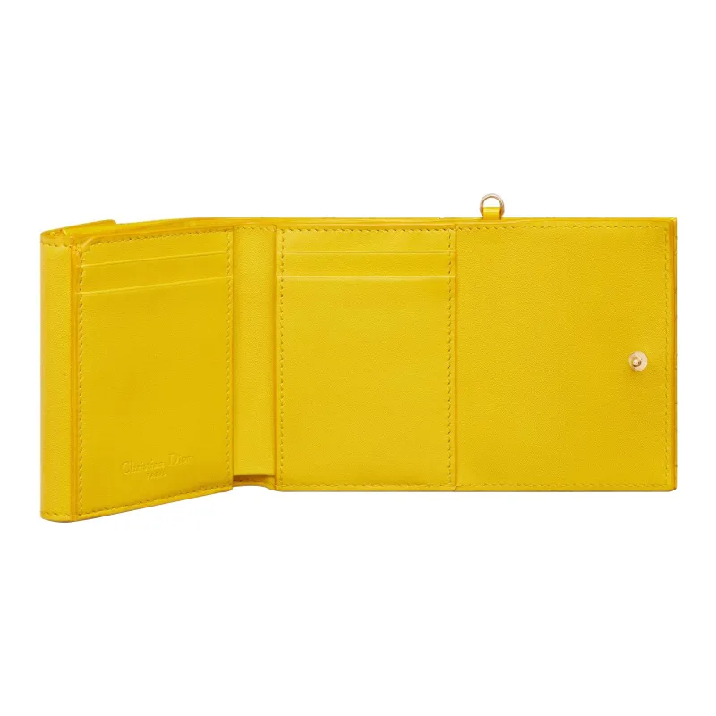 DIOR Lady Dior Patent Leather Calfskin Wallet Women's Yellow-3