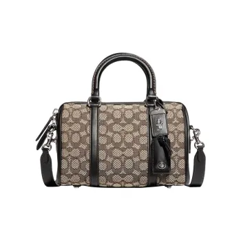 COACH Ruby Jacquard Fabric With Cow Leather Handbag Shoulder Bag Crossbody Bag Medium Size Women's Light Brown & Black