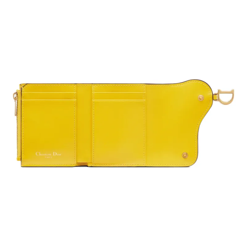 DIOR Saddle Goatskin Card Holder Wallet Women's Yellow-3
