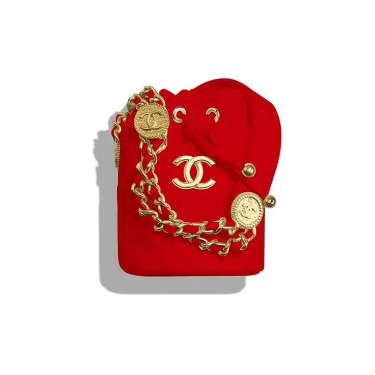 CHANEL 22A Early Autumn Grained Embossed Cow Leather Bucket Bags Shoulder Bag Crossbody Bag Mini Women's Red-0