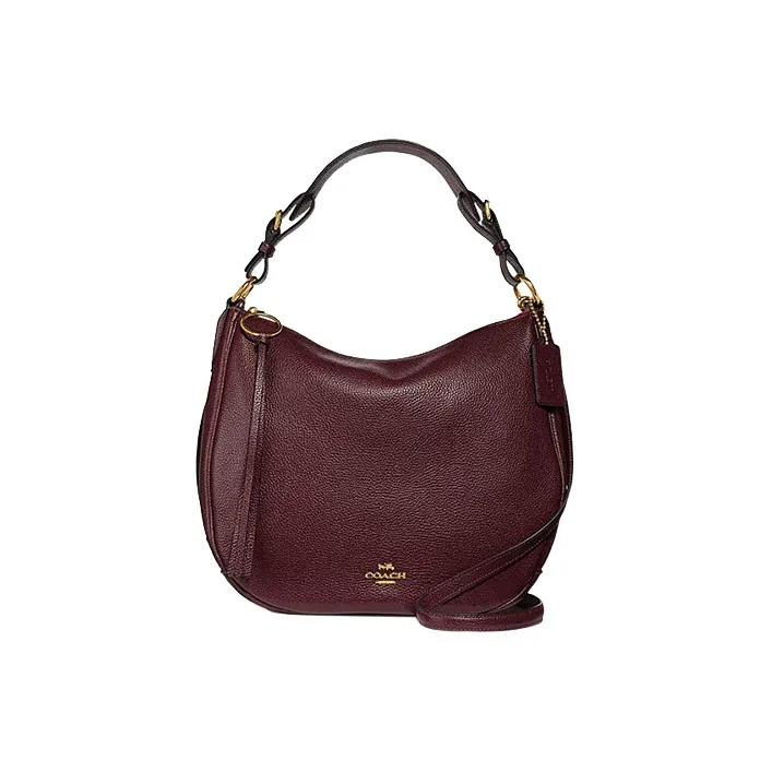 COACH Sutton Pebbled Leather Crescent Bag Shoulder Bag Portable Crossbody Bag Shoulder Bag Large Size Women's Deep Red-0