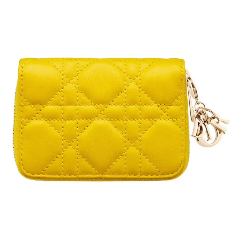 DIOR Lady Dior Sheepskin Wallet Small Size Women's Yellow-2