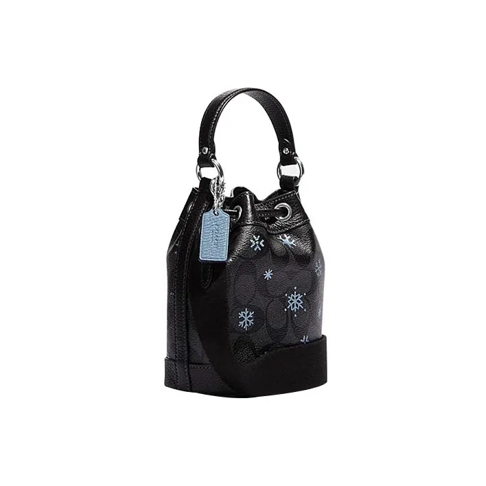 COACH Dempsey Artificial Leather With Cow Leather Bucket Bag, Handbag, Shoulder Bag, Crossbody Bag Mini Women's Black-1