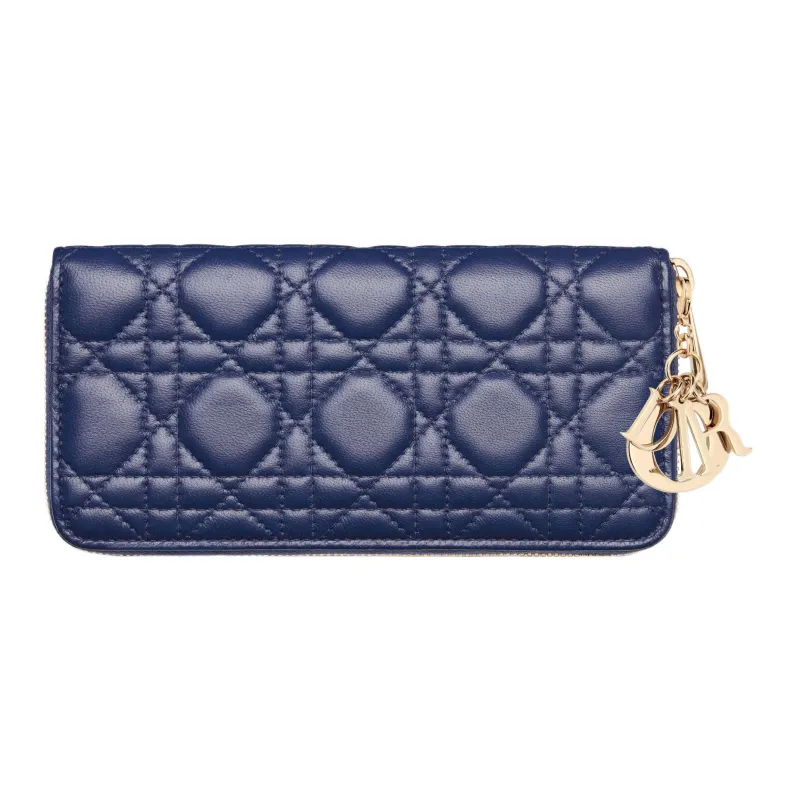 DIOR Lady Dior Quilting Lambskin Handheld Card Holder Wallet Women's Royal Blue-2