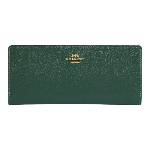 COACH Slim Wallet Cross-Stitch Leather Card Holder Wallet Women's Green