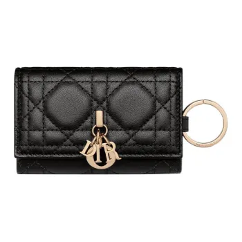 DIOR Lady Dior Lambskin Key Pouch Women's Black