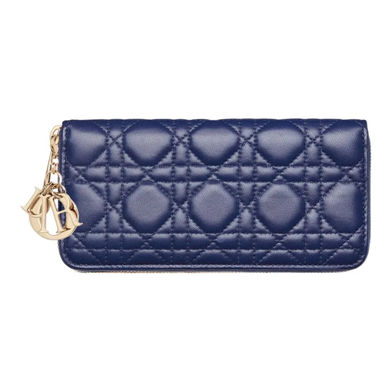 DIOR Lady Dior Quilting Lambskin Handheld Card Holder Wallet Women's Royal Blue-0