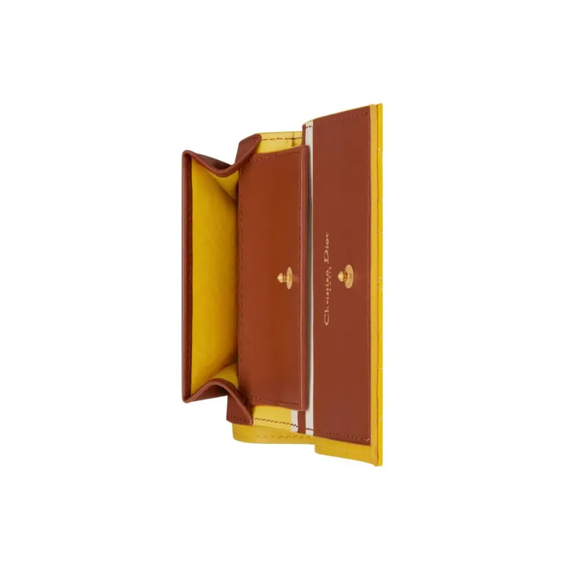 DIOR Caro Calfskin Wallet Mini Women's Yellow-4