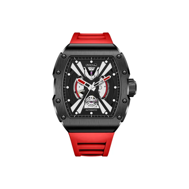 OLTO 8 Explorer Collection Wrist Watch Automatic Mechanical Movement Silicone Strap Black Dial Men's Watches-1