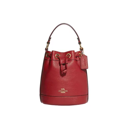 COACH Dempsey Pebbled Leather Bucket Bags Shoulder Bag Crossbody Bag Mini Women's Red