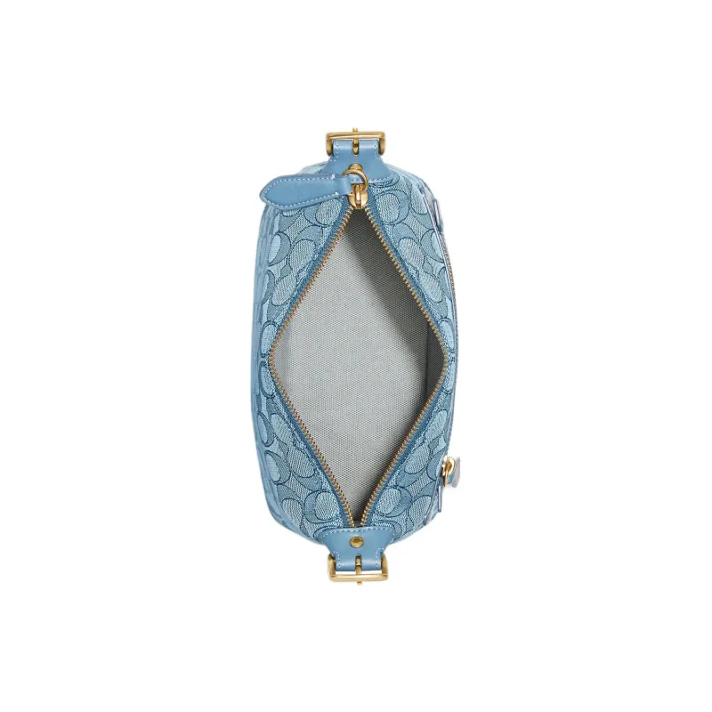 COACH Demi Jacquard Fabric With Recycled Leather Shoulder Bag Handbag Medium Size Women's Lake Blue Color-3