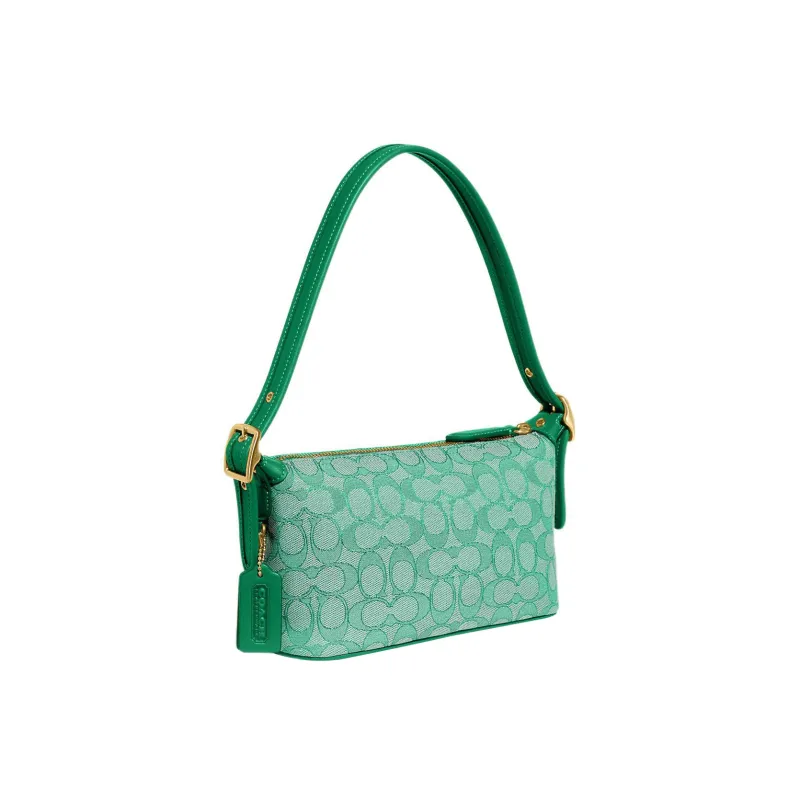 COACH Demi Jacquard Fabric With Recycled Leather Shoulder Bag, Handbag Medium Size Women's Green-1