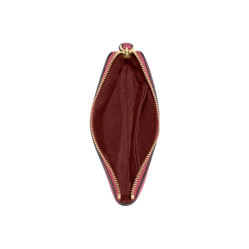 COACH Corner Zip Pebbled Leather Wrist Bags Clutches Small Size Women's Rosenberg Red-2