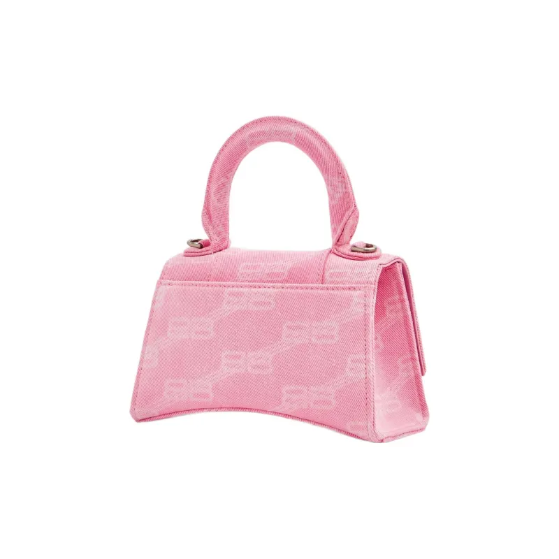 Balenciaga Hourglass Cotton With Denim Shoulder Bag, Crossbody Bag, Handbag Extra Small Women's Pink-3