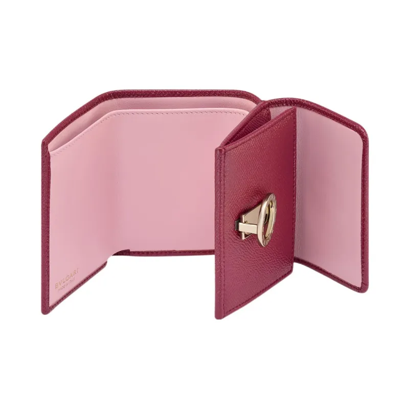 BVLGARI Grained Calfskin Trifold Wallet Women's Red-2
