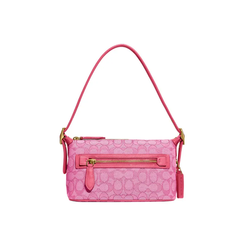 COACH Demi Jacquard Fabric With Recycled Leather Shoulder Bag, Handbag Medium Size Women's Pink-2