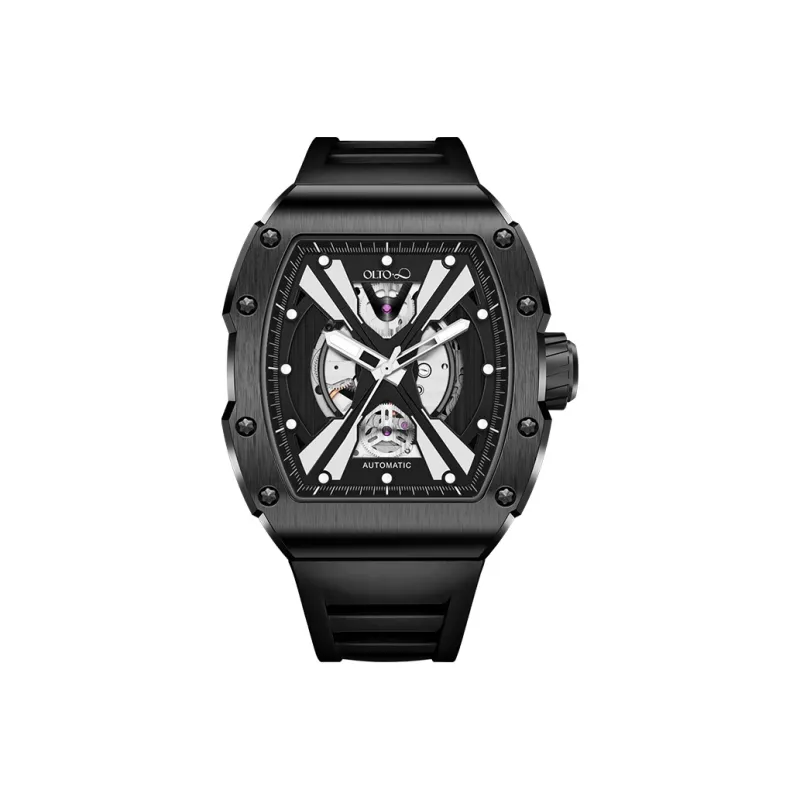 OLTO 8 Explorer Collection Wrist Watch Automatic Mechanical Movement Silicone Strap Black Dial Men's Watches-7