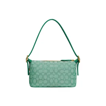 COACH Demi Jacquard Fabric With Recycled Leather Shoulder Bag, Handbag Medium Size Women's Green