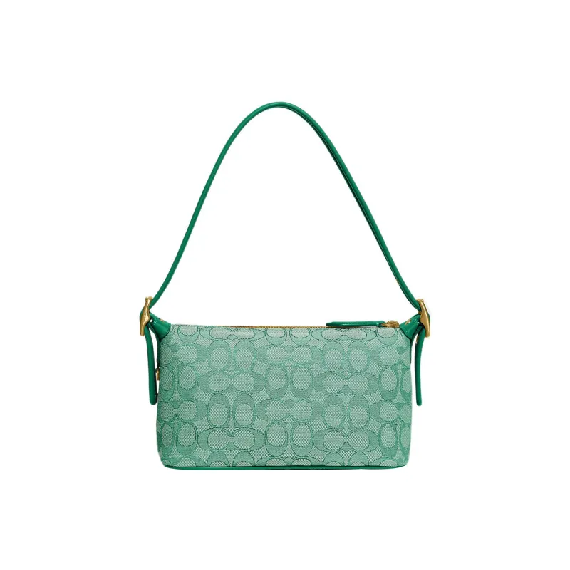 COACH Demi Jacquard Fabric With Recycled Leather Shoulder Bag, Handbag Medium Size Women's Green-0