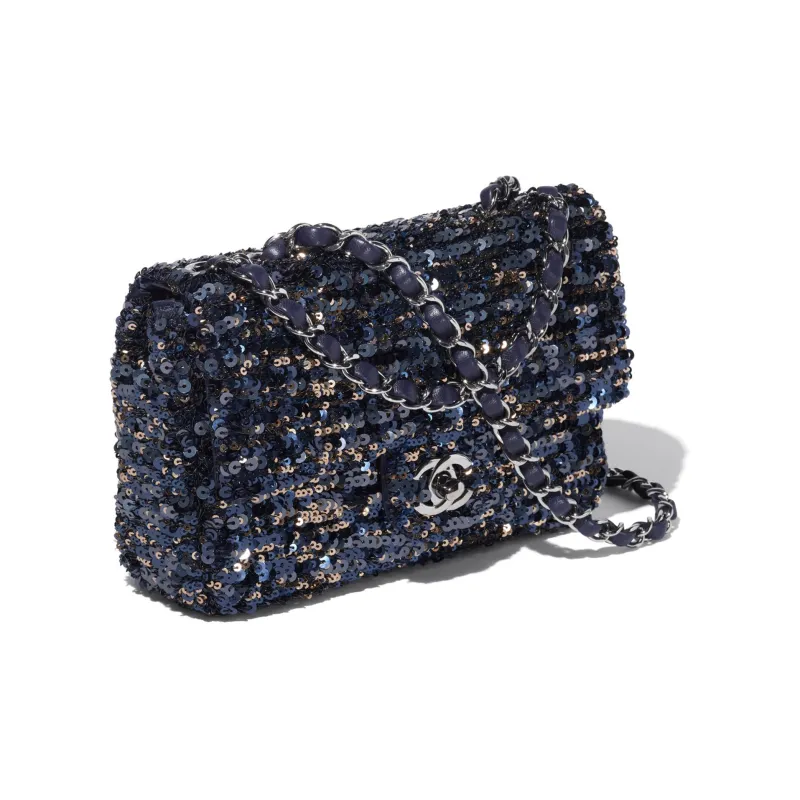 CHANEL 23C Spring Classic Flap CF Metal Flap Bag, Handheld Bag, Shoulder Bag, Crossbody Bag Trumpets Women's Blue-2