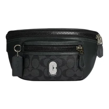 COACH Belt Coated Canvas With Smooth Calfskin One Shoulder Fanny Pack Medium Size Women's Green & Black Monogram