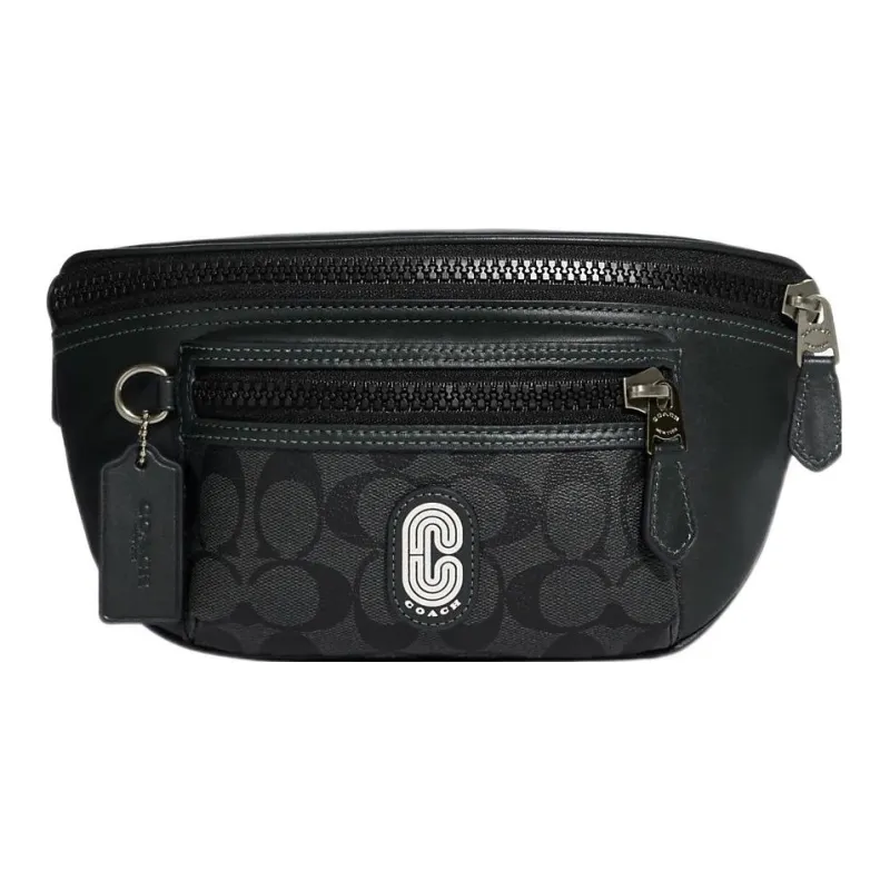 COACH Coated Canvas With Smooth Calfskin One Shoulder Fanny Pack Medium Size Women's Green & Black Monogram-0