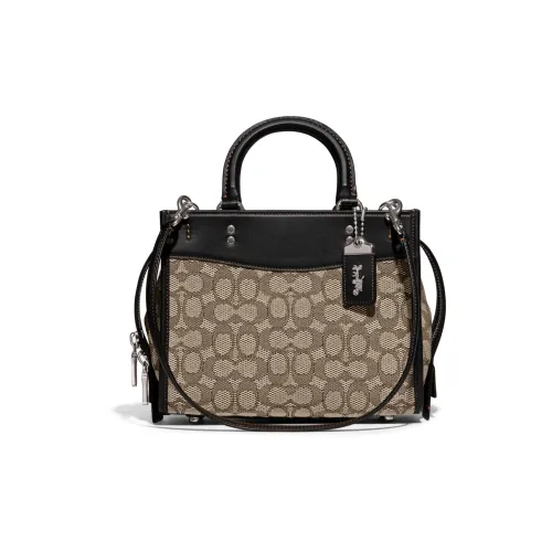 COACH Rogue Fabric With Glove Tanned Leather Shoulder Bag, Crossbody Bag, Handbag Medium Size Women's Gray & Black