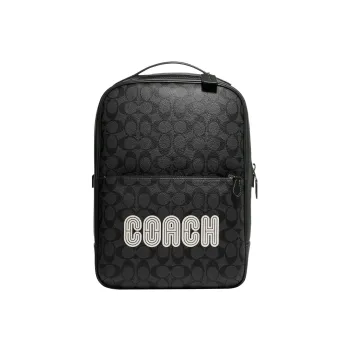 COACH Westway Coated Canvas With Smooth Calfskin Backpack Large Size Unisex Black