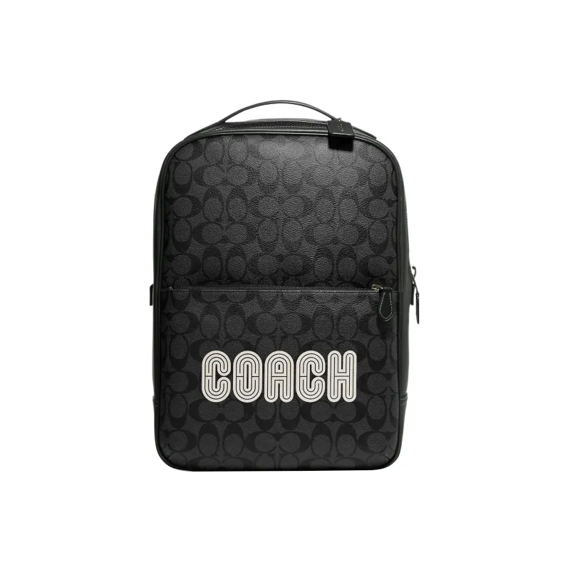COACH Westway Coated Canvas With Smooth Calfskin Backpack Large Size Unisex Black-0