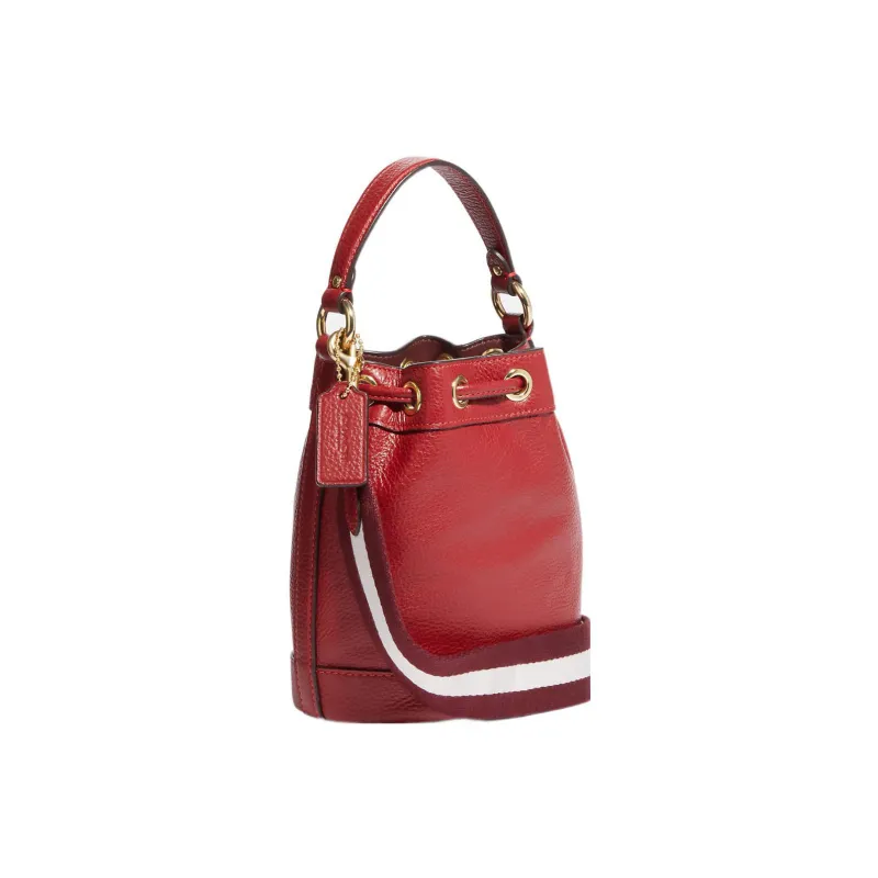 COACH Dempsey Pebbled Leather Bucket Bags Shoulder Bag Crossbody Bag Mini Women's Red-1