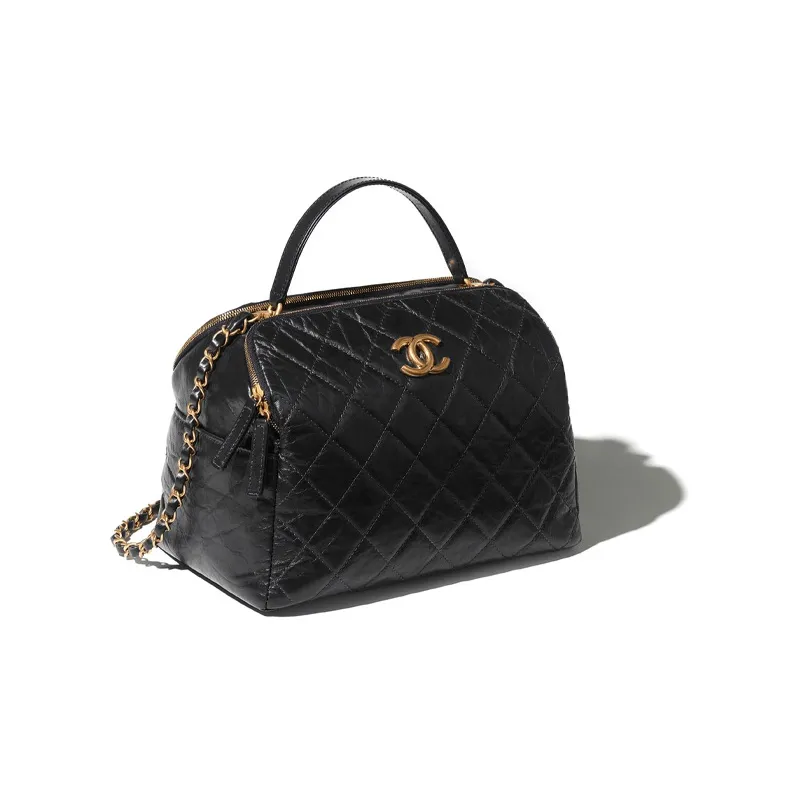 CHANEL Calfskin Bowling Bag, Doctor Bag, Shoulder Bag, Crossbody Bag, Handbag Women's Black-1
