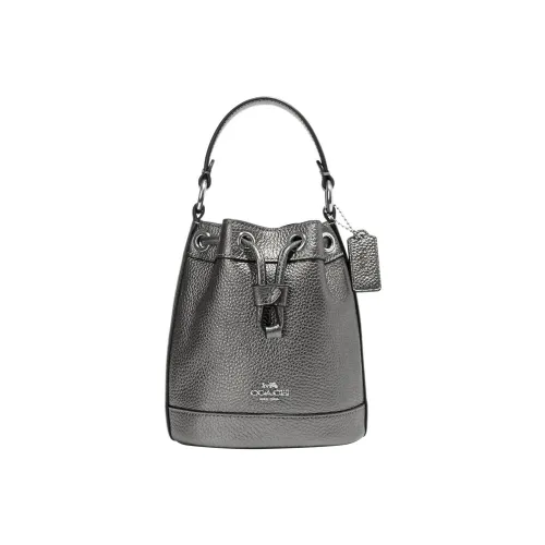 COACH Dempsey Leather Bucket Bag Handbag Shoulder Bag Crossbody Bag Mini Women's Metal Silver