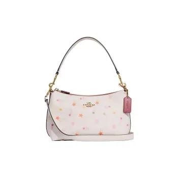 COACH Coated Canvas With Smooth Leather Portable Crossbody Bag, Shoulder Bag Medium Size Women's Chalk White
