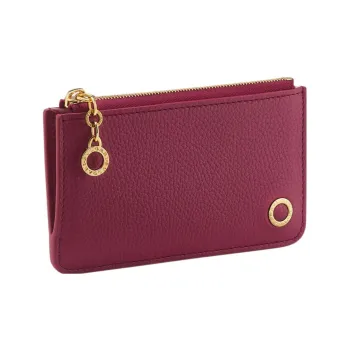 BVLGARI Calfskin Card Holder Women's Red