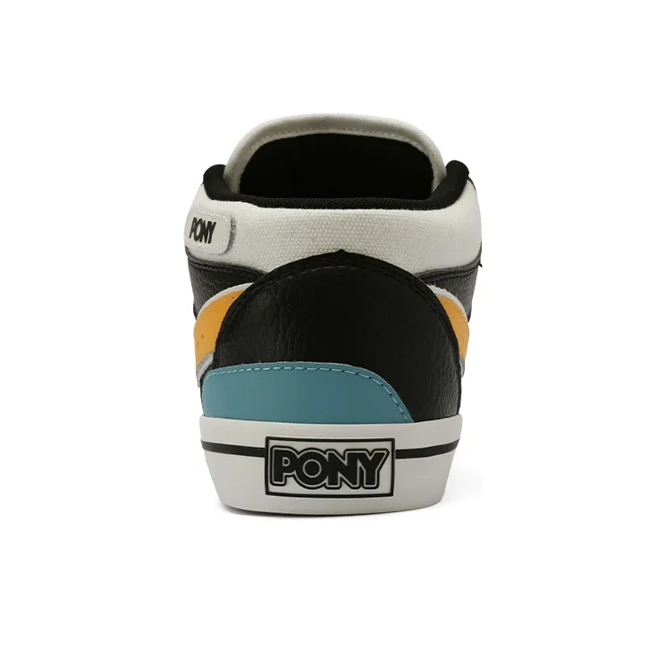 PONY Atop Slip Resistant Mid Top Skateboard Shoes Women's Black Blue Yellow-3