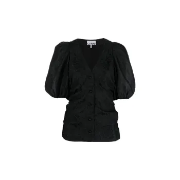 GANNI Puff sleeve Jacquard Blouse